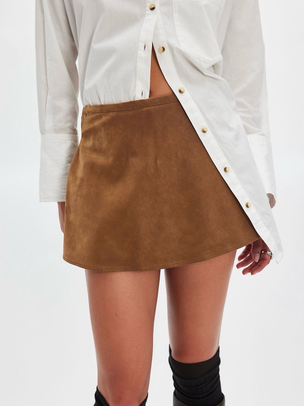 Free People We The Free Paradise Found Brown Suede Mini Skort
